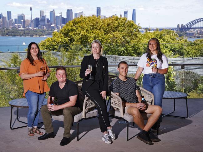 For wild nights: (L to R) Taronga guests Jo Parkin, Ryan Kendall, Susie Baker, Harry Vincent and Violetta Racz enjoy the zoo views. Picture: Sam Ruttyn