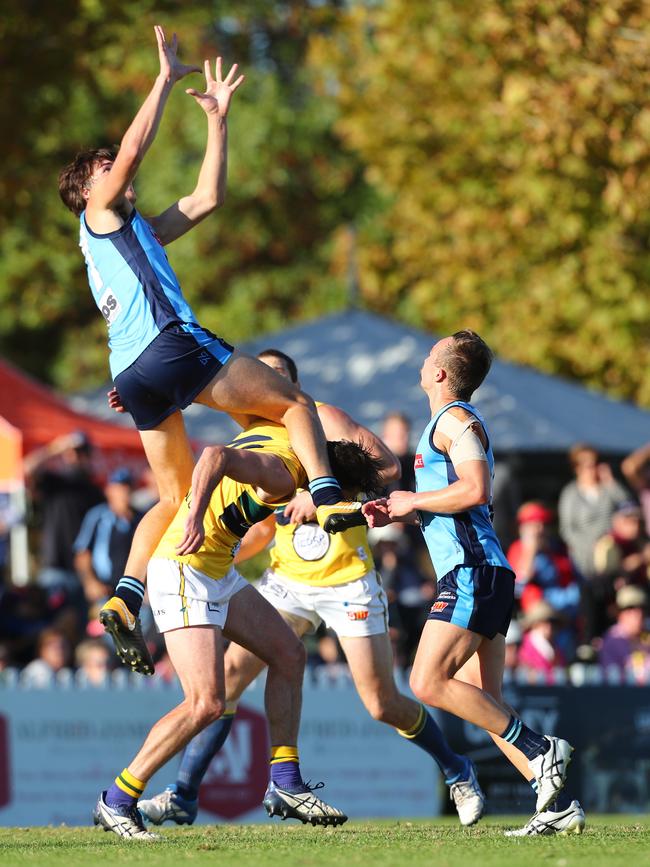 Sturt's Hugo Munn takes a screamer.