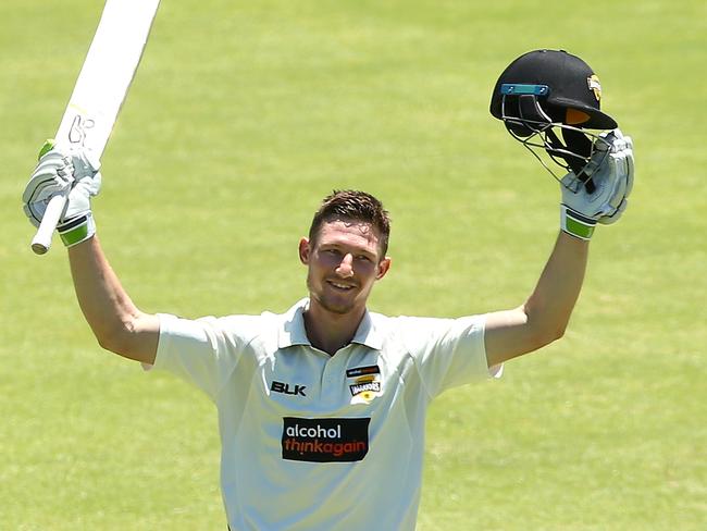 Cameron Bancroft celebrates his double ton.