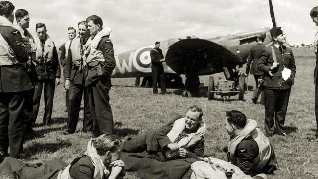 Battle of Britain pilots await their call to action at an unidentified aerodrome.