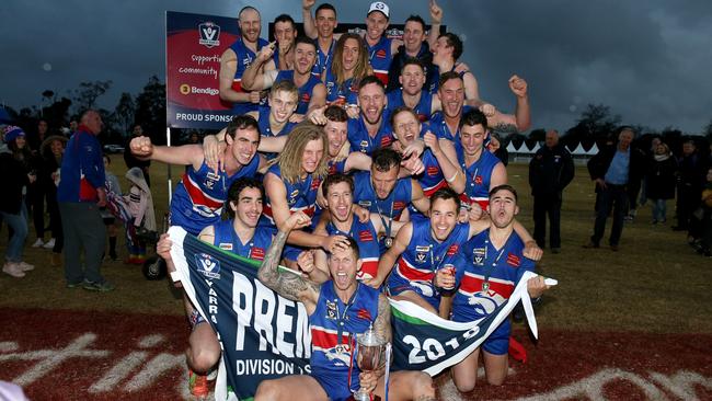 Wandin strikes a premiership pose. Picture: Mark Dadswell