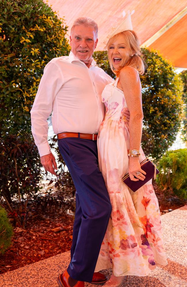 Dealer Principal Bridge Toyota Steve Harris and his wife Suzee Harris at the 2023 Darwin Cup Carnival Ladies Day. Picture: Pema Tamang Pakhrin