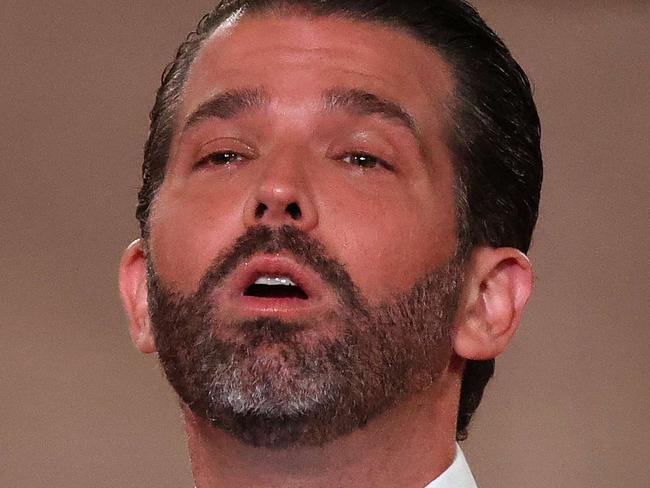 WASHINGTON, DC - AUGUST 24: Donald Trump Jr. pre-records his address to the Republican National Convention at the Mellon Auditorium August 24, 2020 in Washington, DC. The novel coronavirus pandemic has forced the Republican Party to move away from an in-person convention to a televised format, similar to the Democratic Party's convention a week earlier.   Chip Somodevilla/Getty Images/AFP == FOR NEWSPAPERS, INTERNET, TELCOS & TELEVISION USE ONLY ==