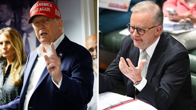 Donald Trump, left, and Anthony Albanese. Picture: AFP / Martin Ollman, NewsWire