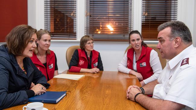 The team reconvenes inside the Salvos night cafe. Picture: Jason Edwards