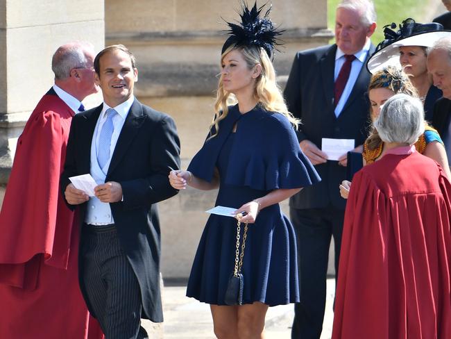 Chelsy Davy, centre, arrives at St. George's Chapel. Picture: Ben Cawthra/AP