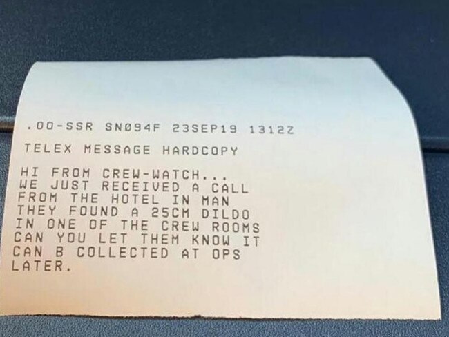 The memo sent to a cabin crew member who left a personal item behind at a hotel.