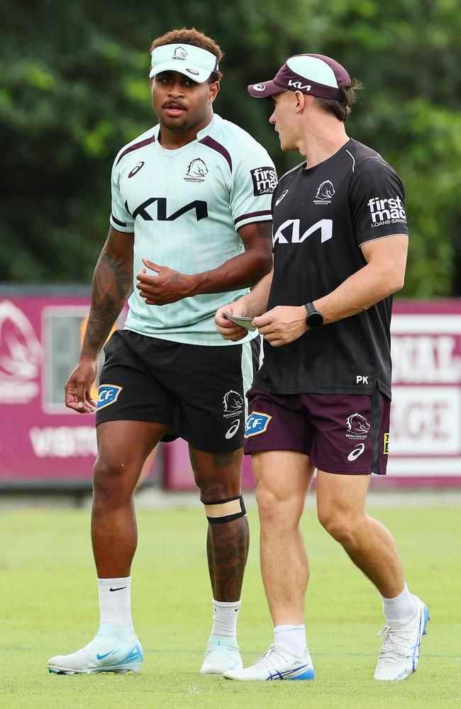 Ezra Mam has taken a shine to carpentry during his enforced lay-off from the NRL. Picture: Tertius Pickard