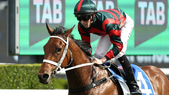 Zac Lloyd guides Lady Shenandoah to victory in the Flight Stakes at Randwick on Saturday. Photo: Jeremy Ng/Getty Images.