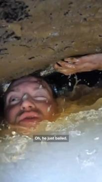 Caver captures the moment his friend panics and almost drowns