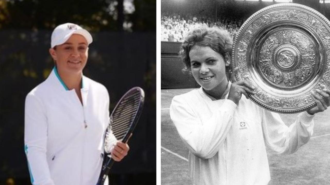 World No.1 women's tennis player Ash Barty (left) and Evonne Goolagong (right) at her 1971 Wimbledon win.