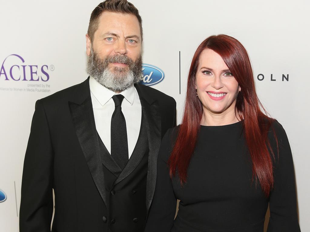 Offerman and his wife Megan Mullally. Picture: Jesse Grant/Getty Images for Alliance for Women in Media.