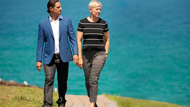 Greens candidate for Coffs Harbour Jonathan Cassell and NSW Greens MP Cate Faehrmann launch $4 billion National parks and Wilderness plan on Monday in Sawtell. Picture: TREVOR VEALE