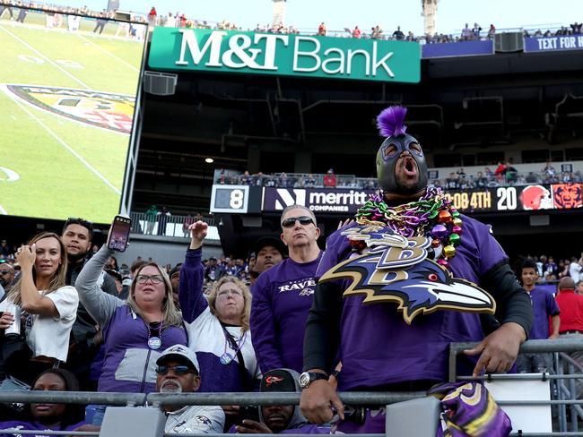 Baltimore Ravens fans cheer on. Picture: Getty Images via AFP