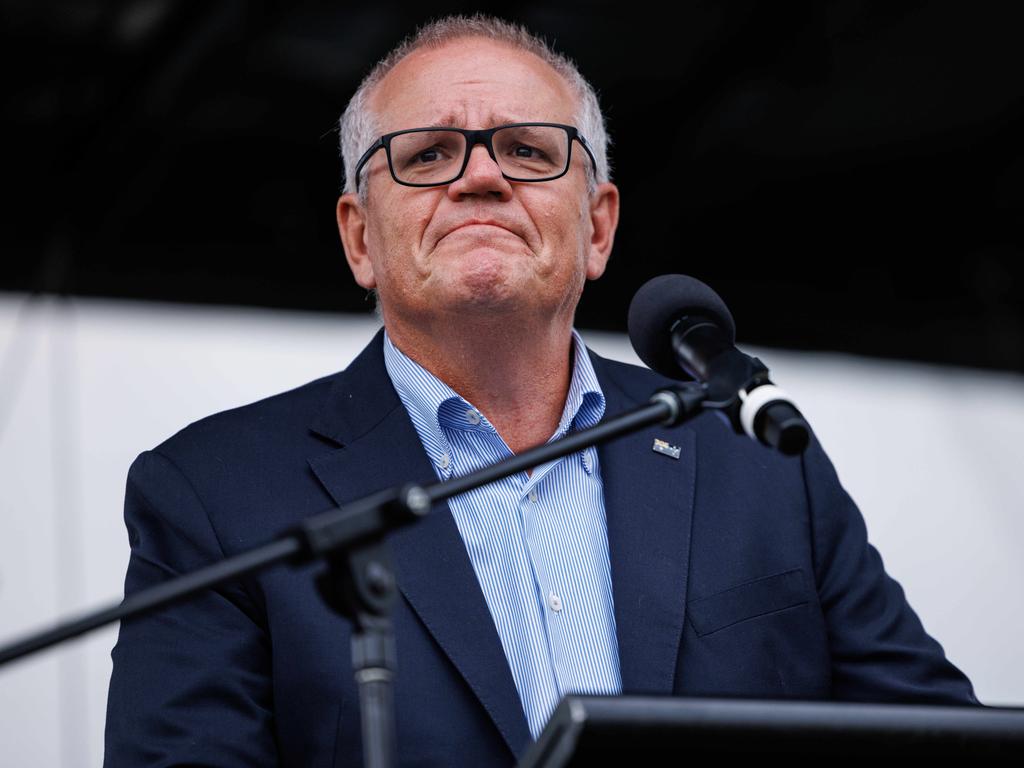 Former prime minister Scott Morrison spoke to the crowd about anti-Semitism. Picture: NCA NewsWire / David Swift