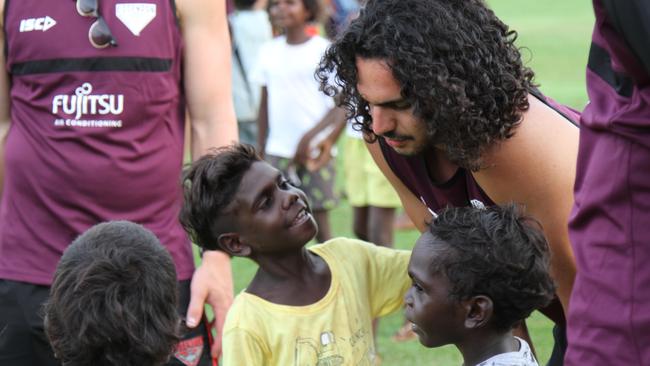 Jake Long in the Tiwi Islands as part of Essendon’s "Right of Passage" camp. Picture: NATALIE MacGREGOR