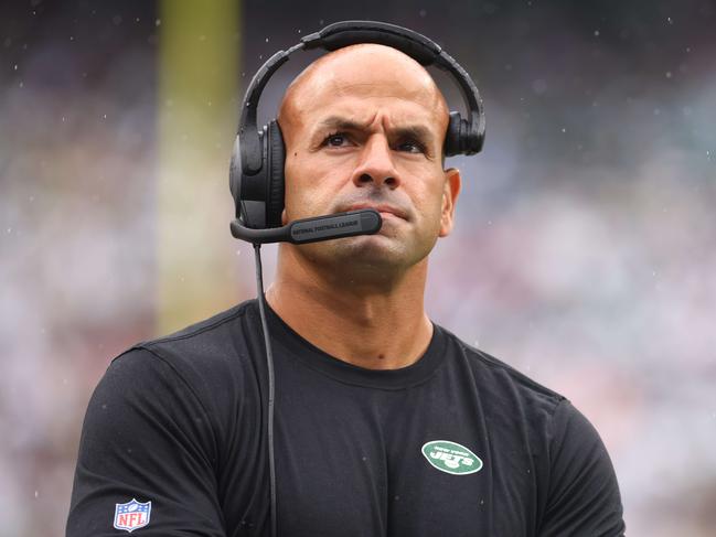 EAST RUTHERFORD, NEW JERSEY - SEPTEMBER 11: Head Coach Robert Saleh of the New York Jets looks on during the game against the Baltimore Ravens at MetLife Stadium on September 11, 2022 in East Rutherford, New Jersey.   Mike Stobe/Getty Images/AFP