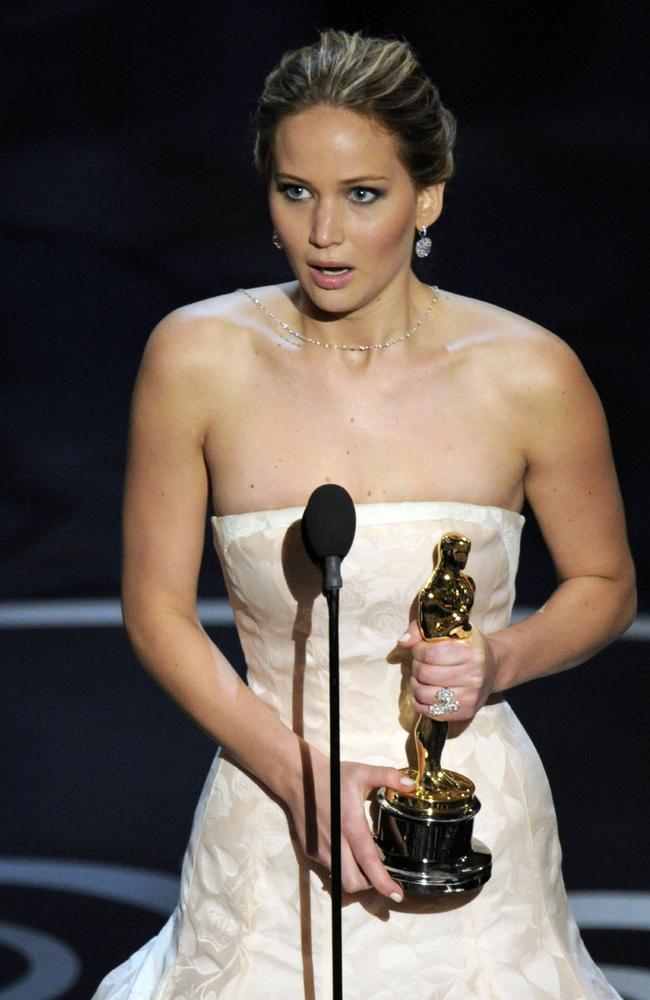 The actress was clearly rattled by the ordeal. Picture: Chris Pizzello/Invision/AP