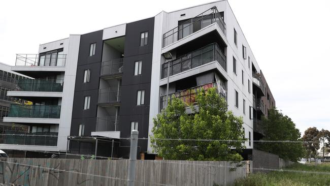 A public housing block in Broadmeadows where a possible covid cluster has broken out. Picture: David Crosling