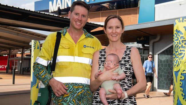 Darren and Amanda Minchin with their first child Sully outside the Royal Darwin Hospital. Picture: Pema Tamang Pakhrin