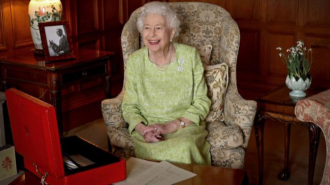 The Queen with her red boxes in Sandringham House, Norfolk. Picture; AFP.