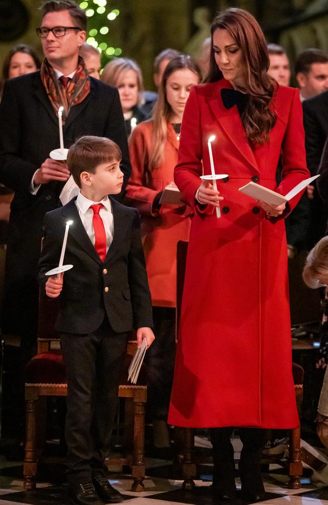 Prince Louis and Catherine, Princess of Wales during the 'Together At Christmas' Carol Service at Westminster Abbey on December 6, 2024 in London, England. Picture: Aaron Chown - WPA Pool/Getty Images