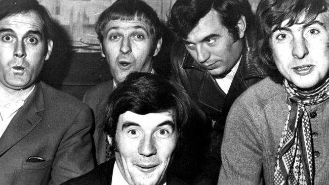 Undated : early photo of actors who formed Monty Python team (L-R) John Cleese, Graham Chapman, Terry Jones, Eric Idle &amp; Michael Palin (front). Pic ABC TV