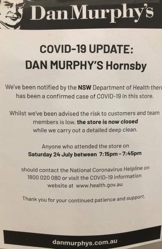 The liquor shop shared a poster outside its Hornsby store