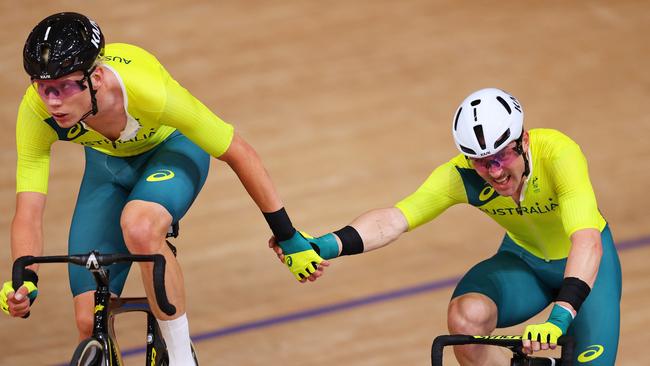 Australia’s Kelland O'Brien and Leigh Howard have withdrawn from the gruelling madison event. Picture: Tim de Waele/Getty Images