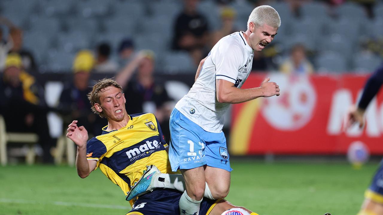 Sydney FC’s Patrick Wood has been the victim of online abuse after missing a sitter against the Mariners. Picture: Mark Kolbe/Getty Images