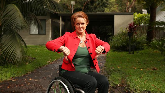 Labor member for Gosford Liesl Tesch pictured outside the holiday home of former Liberal minister Don Harwin on Saturday. Picture: Peter Lorimer