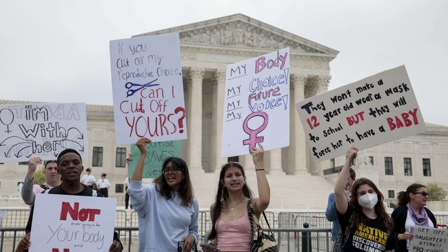 Abortion-rights advocates demonstrate in front of the US Supreme Court after the leak. Picture: AFP