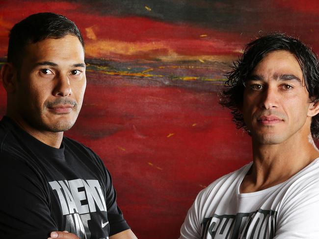 Justin Hodges & Johnathan Thurston unite to fight racism in footy, Sofitel hotel, Brisbane. Photographer: Liam Kidston.