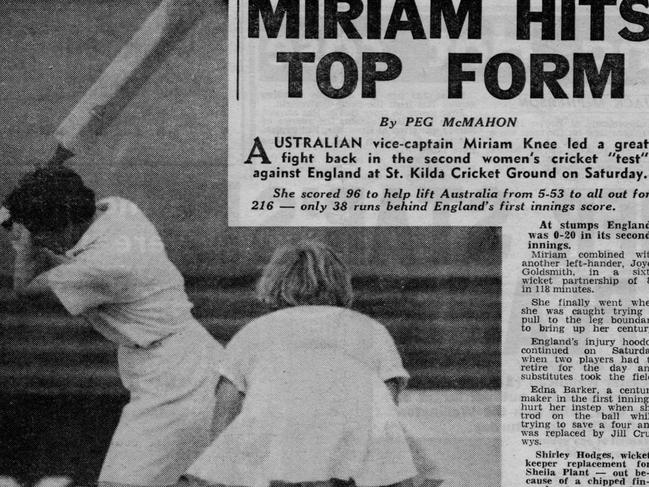 A newspaper splash for Miriam Knee after her innings of 96.