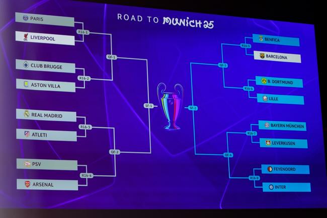 The last 16 of the Champions League includes a Madrid derby and Paris Saint-Germain facing Liverpool