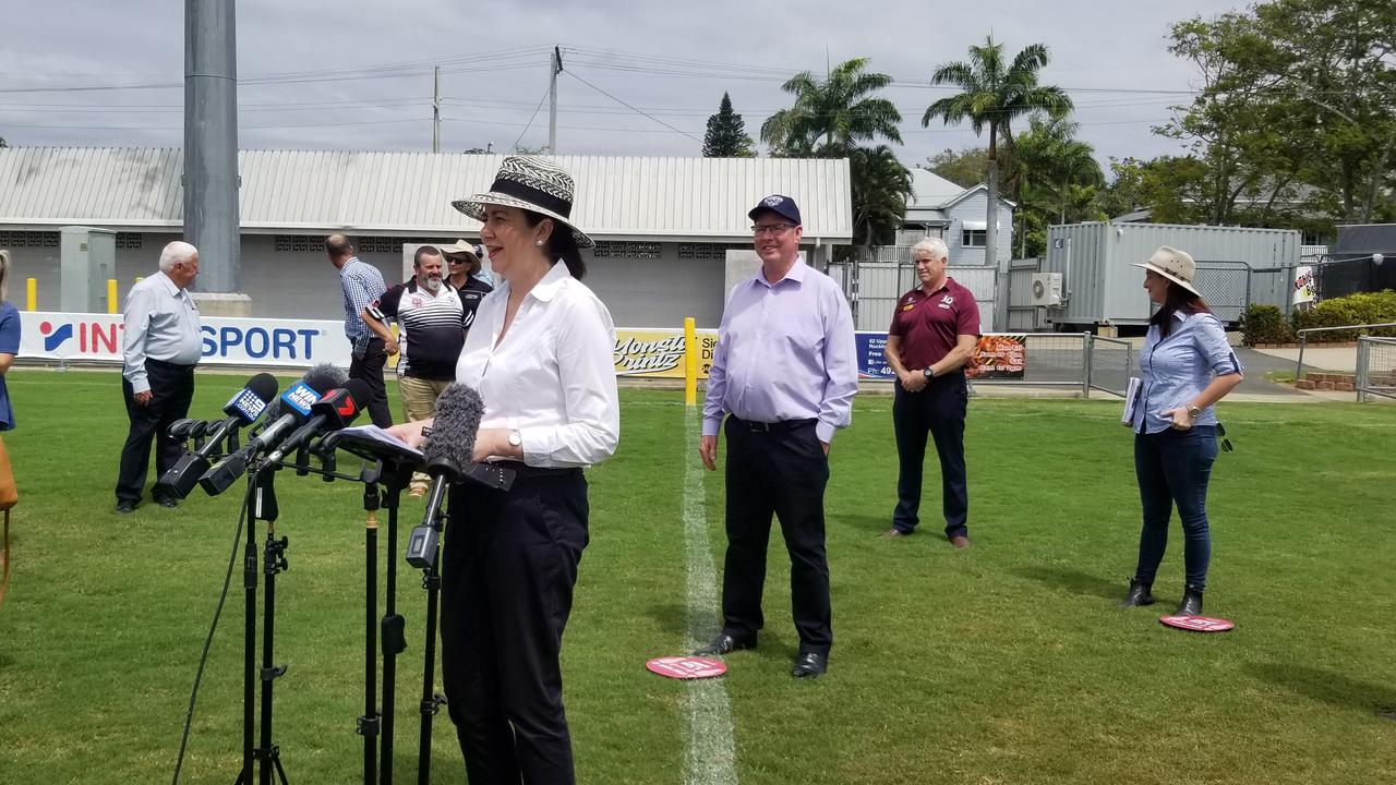 Premier Annastacia Palaszczuk speaking at Browne Park this morning.