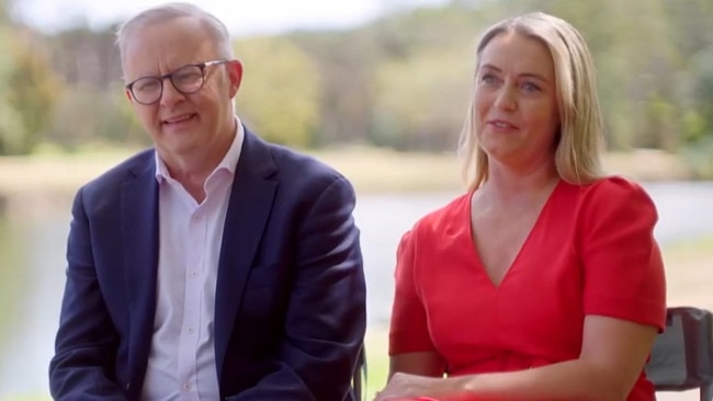 Prime Minister Anthony Albanese and Jodie Haydon being interviewed for 60 Minutes. Picture: Channel 9