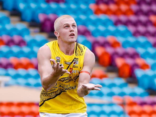 Cooper Dahms had a standout performance for the Nightcliff Tigers against Wanderers in Round 12 of the 2023-24 NTFL season. Picture: Celina Whan / AFLNT Media