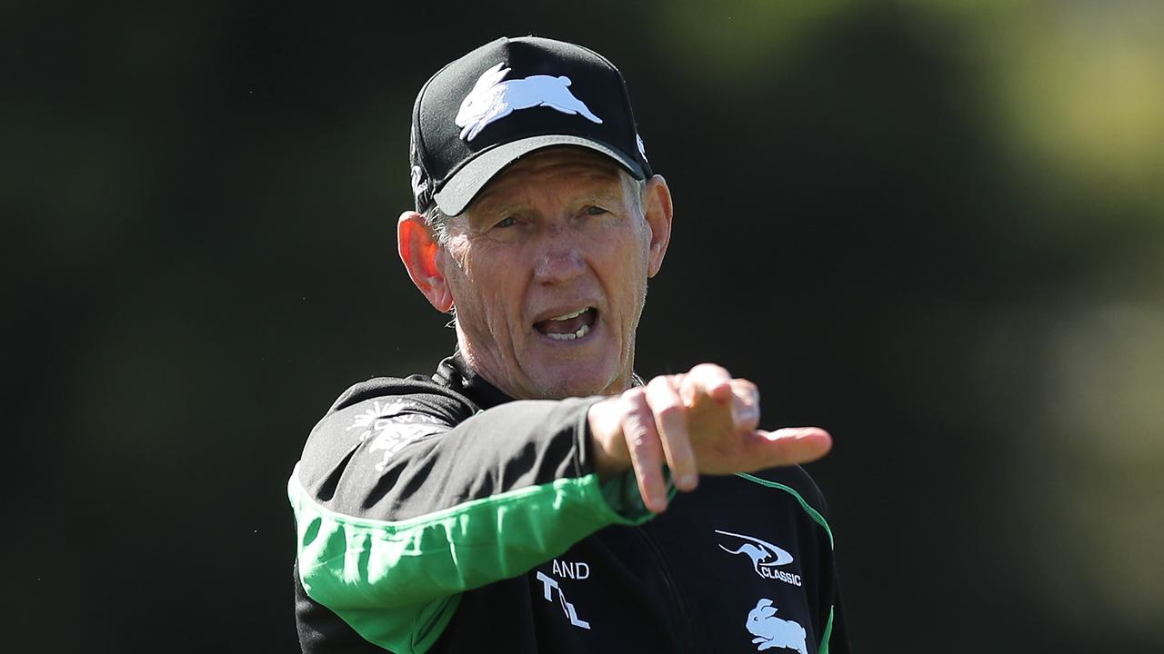 SYDNEY, AUSTRALIA - MARCH 15: Rabbitohs head coach Wayne Bennett looks on during a South Sydney Rabbitohs NRL training session at Redfern Oval on March 15, 2021 in Sydney, Australia. (Photo by Matt King/Getty Images)