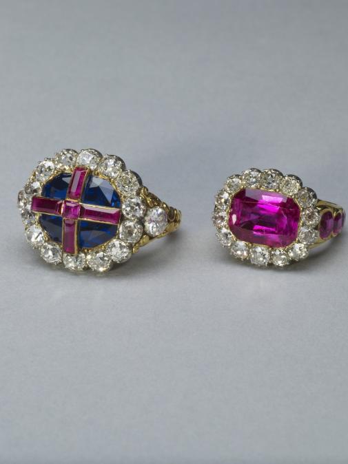 The Sovereign’s Ring, left, and Queen Consort’s Ring.