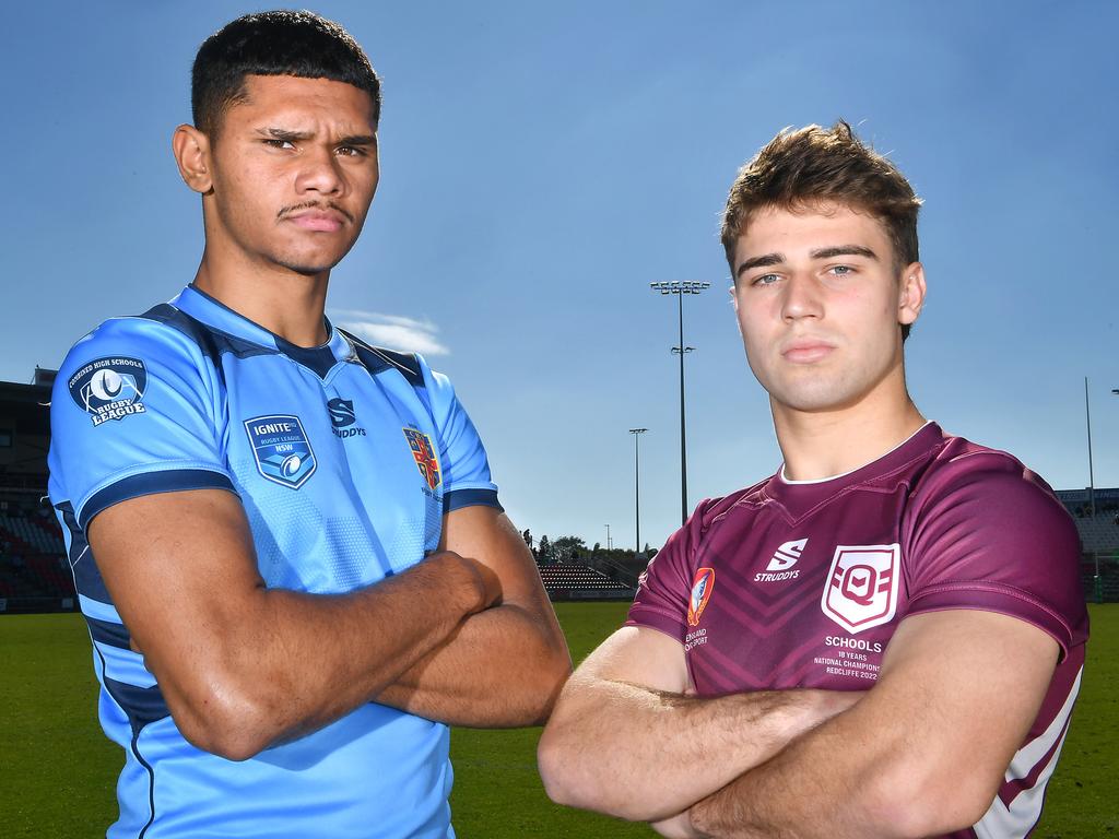 Jye Gray (right) alongside current Rabbitohs teammate Tyrone Munro (187cm) in 2022. Picture: John Gass