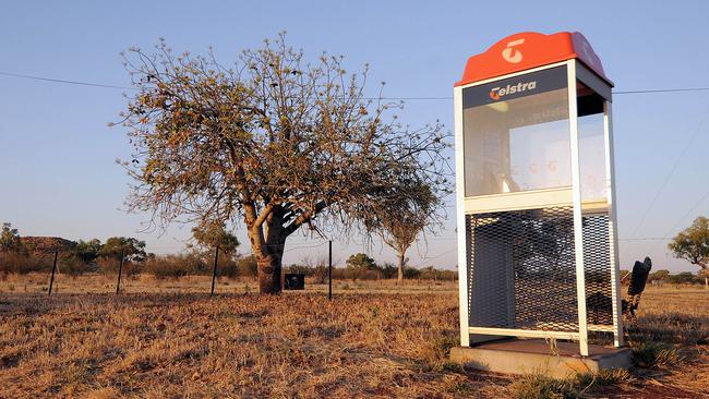 A Telstra public payphone stands in Cloncurry, Queensland. Picture: Jack Atley