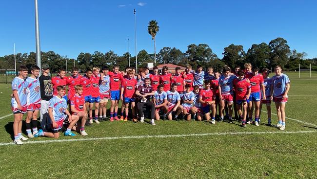 Footy clubs united. The Wests Devils and Milton Ulladulla Bulldogs U16s coming together in support of Ashton O'Dea over the weekend. Picture: Supplied