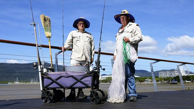 Cairns Regional Council has proposed an amendment to a by-law that bans fishing off the Cairns Esplanade. Recreational fishermen Gerry Vallianos and Colin Ford are outraged, and say fishers across Cairns will protest the laws. Picture: Brendan Radke