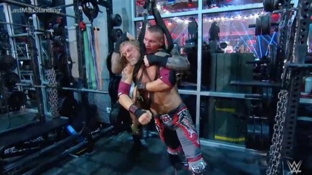 Edge and Randy Orton during WrestleMania 36.