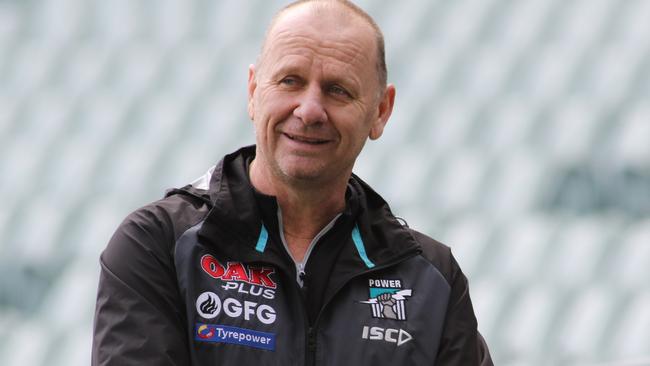 ADV SPORT SSS Port captain's run training session at Adelaide Oval, Ken Hinkley, senior coach of the Port Adelaide Football Club. August 24,2019 AAP/RUSSELL MILLARD