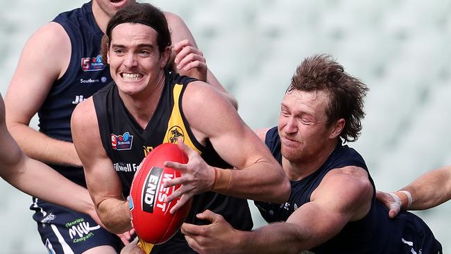 The intercept marking of Glenelg’s Luke Parks has stood out in the SANFL. Picture: Sarah Reed