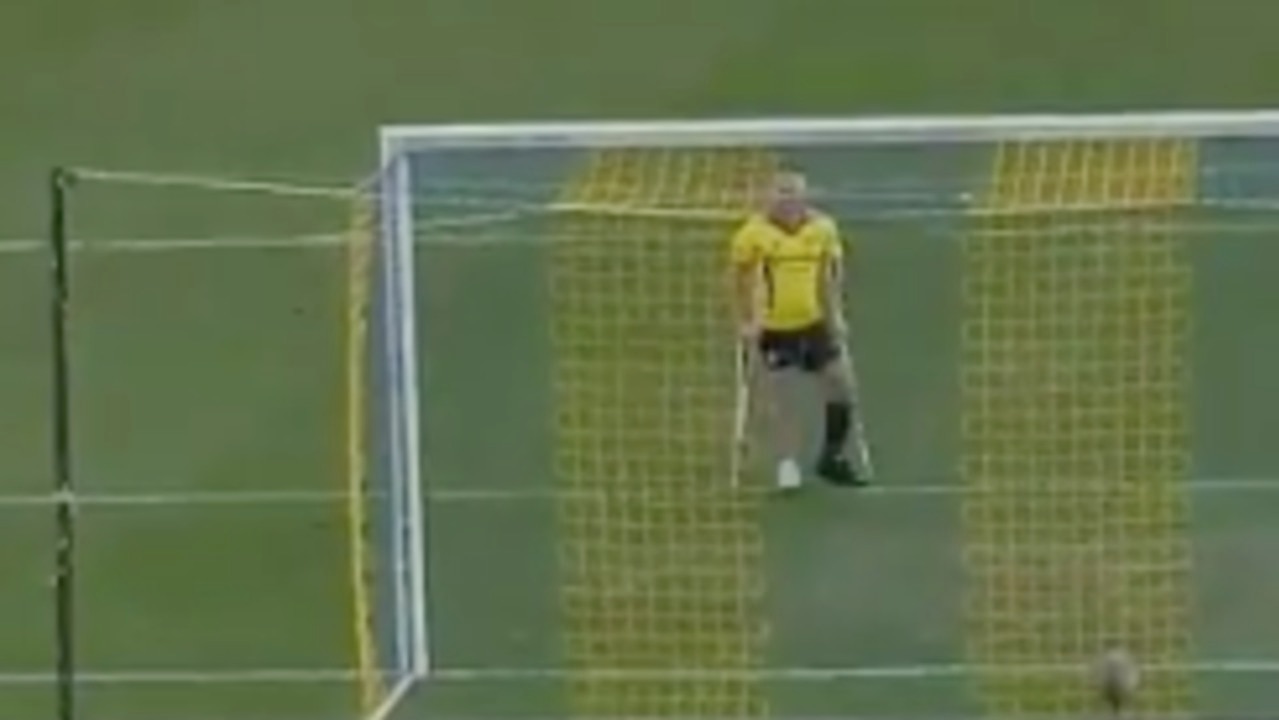 Man on Crutches Takes to Field During Soccer Match in Australia, Crowd Cheers Him