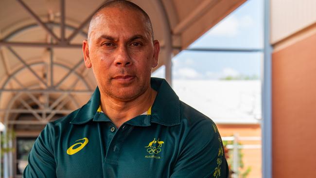 Patrick Johnson as Olympians and scholarship coaches run training sessions for Katherine youth at RAAF Base Tindal. Picture: Pema Tamang Pakhrin