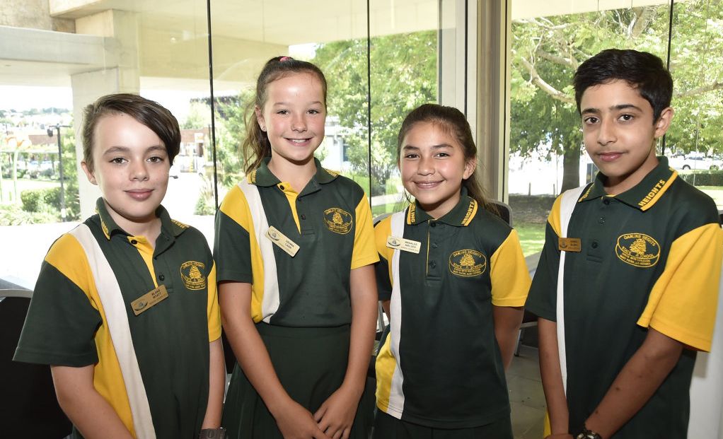 Darling Heights Stae School leaders (from left) Blake Wyatt, Sienna Carr, Wanalee Nielsen, Sarmad Bajwah. Picture: Bev Lacey